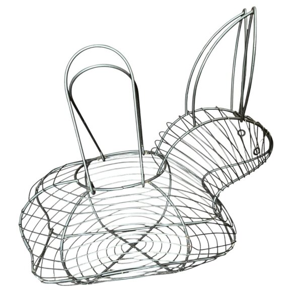 Vintage Other - Vtg Wire Bunny Basket Moving Handles Egg Gathering Cottagecore Easter Decor
